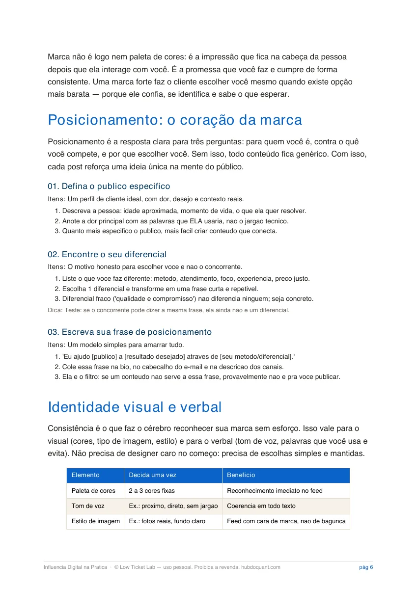 Posicionamento, referência visual apresentada no guia